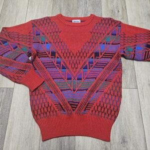 Mesiter Vintage Ski Wool Blend Sweater Multicolor Red Unisex Medium Retro Coogi